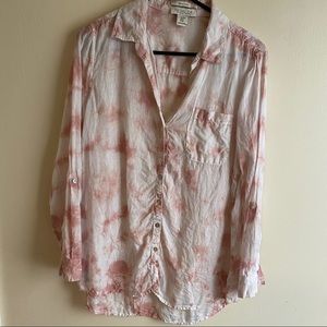 Rachel Zoe Linen Tie Dye Button Up Shirt